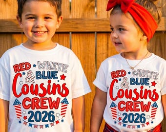 Camiseta Red White and Blue Cousins Crew 2026, Camiseta Infantil Combinando para o 4 de Julho, Presente para a Turma dos Primos no Dia da Independência, 250º Aniversário dos EUA