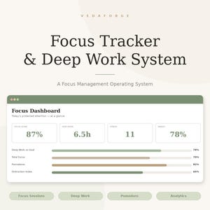 Focus Tracker Excel-sjabloon | Deep Work Planner | Productiviteitsdashboard | Digitaal Workflow-systeem