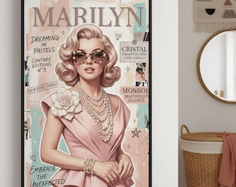 Marilyn Monroe Pastel Collage Art Print, Vintage Glamour Wall Decor