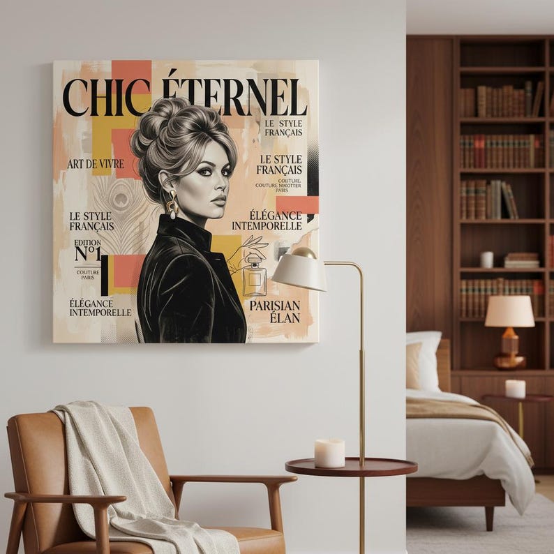 French Starlet Art Print | Vintage Magazine Cover, Coral Hues, Parisian Chic Wall Decor image 4