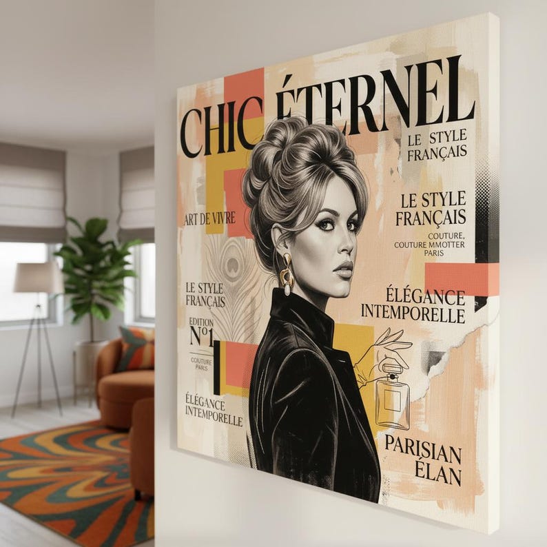 French Starlet Art Print | Vintage Magazine Cover, Coral Hues, Parisian Chic Wall Decor image 2
