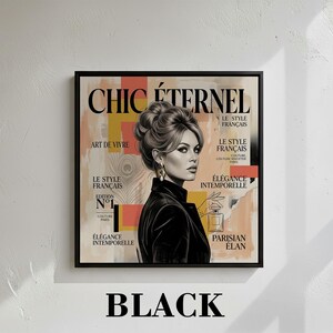 French Starlet Art Print | Vintage Magazine Cover, Coral Hues, Parisian Chic Wall Decor Canvas Frame - Black