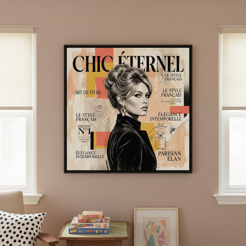 French Starlet Art Print | Vintage Magazine Cover, Coral Hues, Parisian Chic Wall Decor image 1