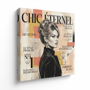 French Starlet Art Print | Vintage Magazine Cover, Coral Hues, Parisian Chic Wall Decor Canvas Wrap