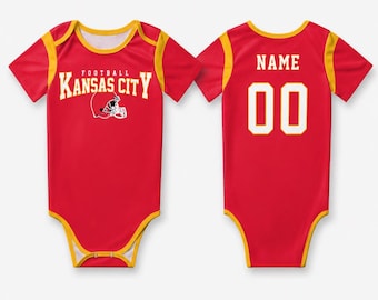 Spersonalizowany dziecięcy kombinezon piłkarski Kansas City, spersonalizowany strój na koszulkę z imieniem i numerem, prezent na baby shower dla fanów sportu w dniu meczu