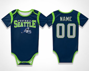 Spersonalizowany dziecięcy kombinezon piłkarski Seattle Baby, spersonalizowany strój na koszulkę z imieniem i numerem, prezent na baby shower w dniu meczu dla fanów sportu