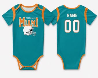 Spersonalizowany dziecięcy kombinezon piłkarski Miami, spersonalizowany strój na koszulkę z imieniem i numerem, prezent na baby shower w dniu meczu dla fanów sportu