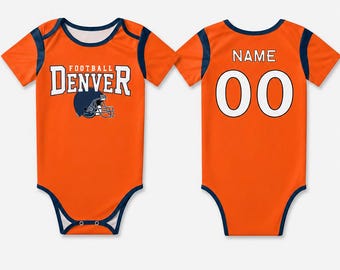 Spersonalizowany dziecięcy kombinezon piłkarski Denver, spersonalizowany strój na koszulkę z imieniem i numerem, prezent na baby shower w dniu meczu dla fanów sportu