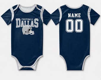 Spersonalizowany dziecięcy kombinezon piłkarski Dallas, spersonalizowany strój na koszulkę z imieniem i numerem, prezent na baby shower dla fanów sportu w dniu meczu