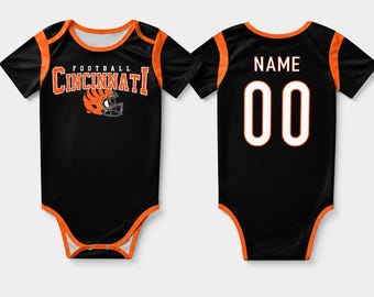 Personalized Cincinnati Baby Football Bodysuit , Custom Name & Number Jersey Outfit, Game Day Baby Shower Gift for Sports Fans