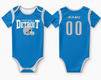 Personalized Detroit Baby Football Bodysuit , Custom Name & Number Jersey Outfit, Game Day Baby Shower Gift for Sports Fans