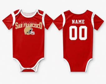 Spersonalizowany dziecięcy kombinezon piłkarski San Francisco, spersonalizowany strój na koszulkę z imieniem i numerem, prezent na baby shower dla fanów sportu w dniu meczu
