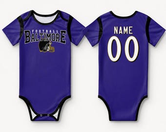 Spersonalizowany dziecięcy kombinezon piłkarski Baltimore, spersonalizowany strój na koszulkę z imieniem i numerem, prezent na baby shower w dniu meczu dla fanów sportu