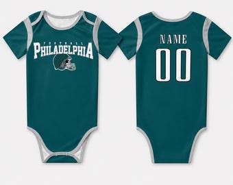 Personalized Philadelphia Baby Football Bodysuit , Custom Name & Number Jersey Outfit, Game Day Baby Shower Gift for Sports Fans