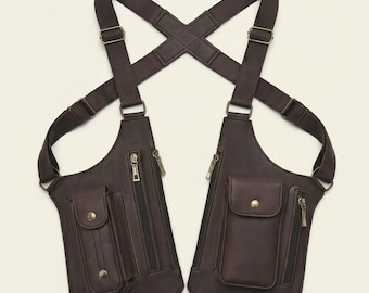 Men Leather Chest Bag Crossbody Harness Bag Handmade Leather Utility Holster Shoulder Bag Travel Chest Pack Gift for Him