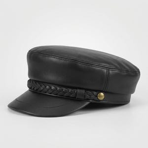 Leder Geiger Kappe, Schwarz Leder Schiebermütze, Unisex Fischermütze, Echtes Leder Baker Boy Mütze, Mütze im Maritimen Stil