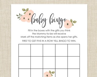 Baby Shower Bingo Printable. Instant download. (floral A1)