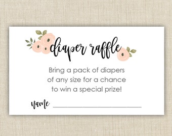 Baby Shower Diaper Raffle Ticket Cards. Instant download. (floral A1)