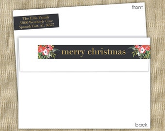 Wrap around return address labels.  Happy Holidays. Set of 50