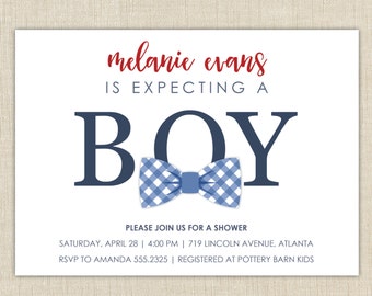 Baby Shower Invitation. Baby shower invitation boy. Bow tie baby shower. (bow tie A2)