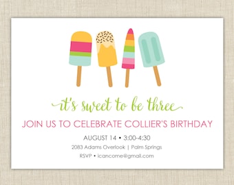 Popsicle Invitation.  Popsicle Birthday Invitation. Popsicle Party