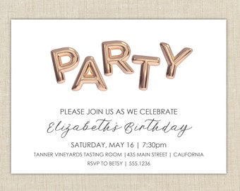 Adult birthday invitations. Foil Balloon