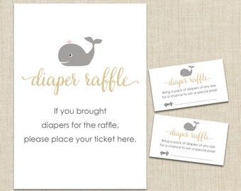 Diaper Raffle Printable. Instant download. Whale baby girl shower (Whale A4)