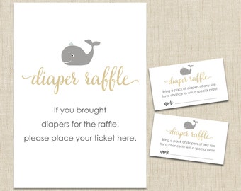 Diaper Raffle Printable. Instant download. Whale baby shower (Whale A3)