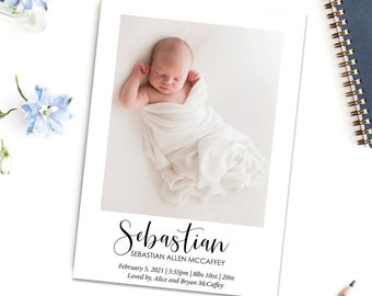 birth announcement card. Modern name Birth Announcement. Printed or digital