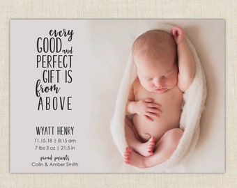 religious birth announcement. Every good and perfect gift, photo birth announcement