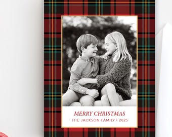 Plaid Christmas card, Merry Christmas, Photo Christmas card, Holiday Card, Printable Christmas card