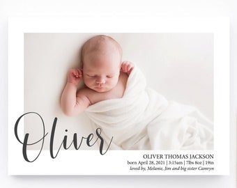 birth announcement card. Modern name Birth Announcement. Printed or digital