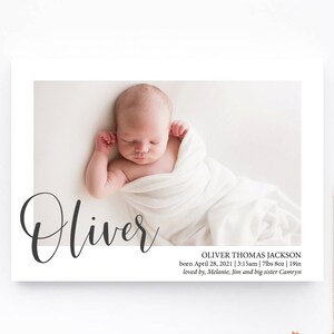 birth announcement card. Modern name Birth Announcement. Printed or digital image 1