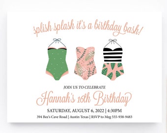 Pool Party Invitation. Swimsuit Invitation