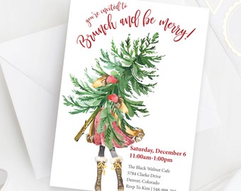 Christmas Brunch Invittion, Christmas Party Invitation, Printed or Digital File
