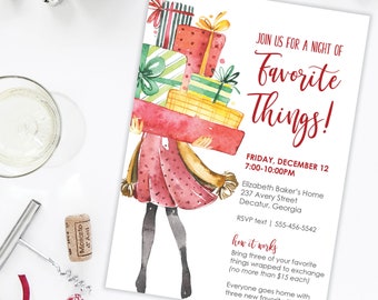 Favorite Things Party Invitation, Christmas Party Invitation, Printed or Digital File