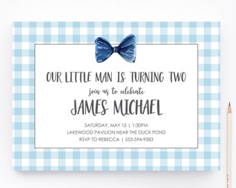 Bow Tie Birthday Invitation. Digital or Printed Invitaitons
