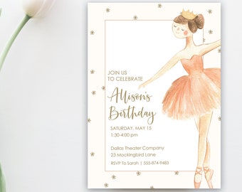 Ballet Birthday Invitation. Ballet Birthday Party. Digital file or Printed Cards