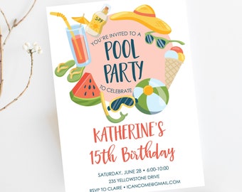 Pool Party Invitation for teens