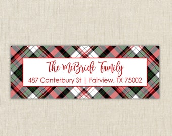 Christmas Return Address Labels, plaid address stickers, return address, return address label stickers