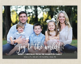 Photo Christmas Card, Joy to the World, Holiday Card (Printable)
