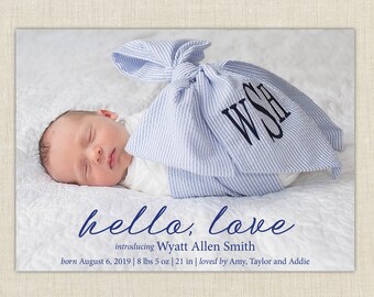 Birth Announcement Card - Birth Announcement Boy - Birth Announcement Girl - Printable - hello love