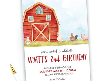 Barnyard Birthday Invitation, Farm Party Invitation. Digital file or Printed Invitations