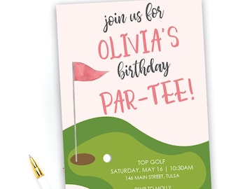 Golf Birthday Invitation, Golf Par-Tee Invite.  Digital file or Printed Cards, Girls Golf Party