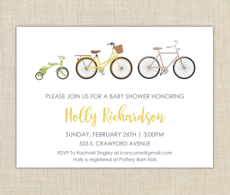 Bicycle Baby Shower Invitation. Baby Shower Invitation. Gender Neutral Baby Shower Invitation image 1