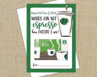 Back to School Coffee Teacher Gift Card Holder,  gift card holder, espresso, INSTANT DOWNLOAD