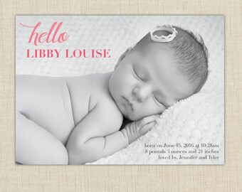 birth announcement. custom photo card. photo baby announcement. hello