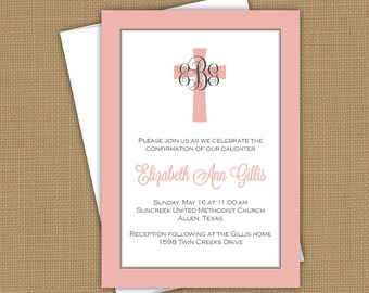 Confirmation invitation. First Communion invitation, Baptism invitation. Christening announcement. monogram inviation