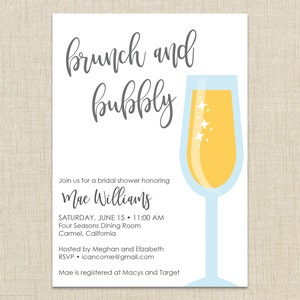Brunch and Bubbly Bridal Shower Invitation - Printable digital file or printed invitations