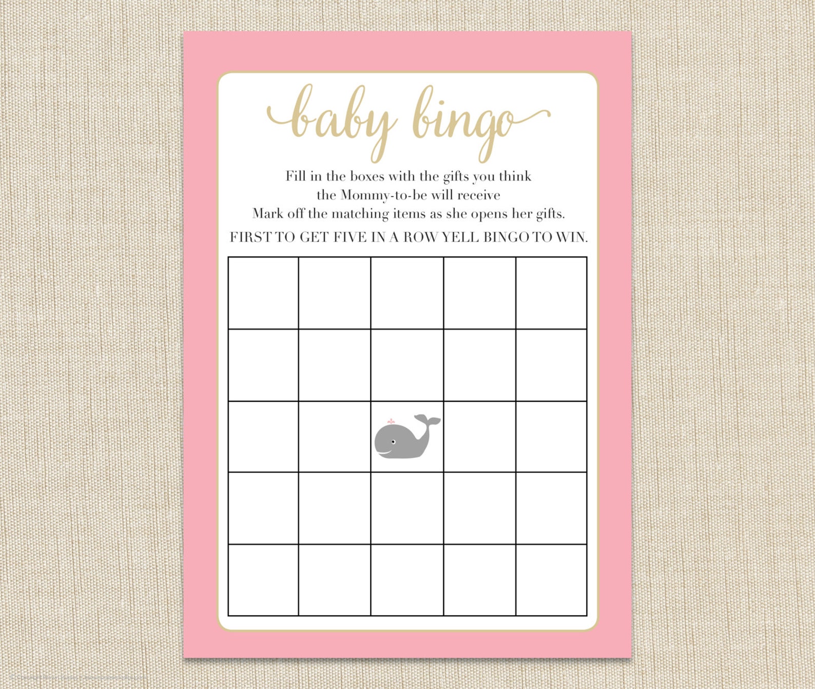 Baby Shower Bingo Printable. Instant Download. whale A4 | Etsy